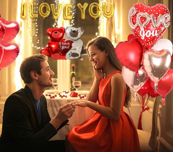 Red Heart Shape Rose Gold Love You Balloons Pack Of 6 Foil Helium Mylar Balloons For Valentines Day Mothers Day Wedding Anniversary Decorations Bridal Shower Birthday Party