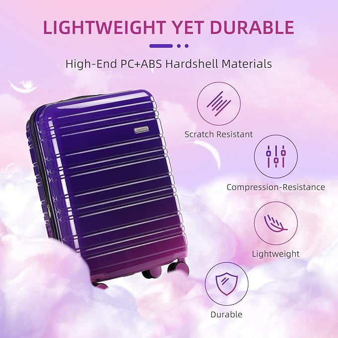 LARVENDER Carry on Luggage 22x14x9 Airline Approved Hardshell Suitcase with Wheels TSA Lock, PC+ABS Lightweight Suitcase Set for Women with Travel Backpack, Midnight Berry, 3 Piece Set