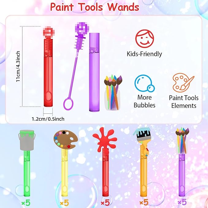 AFZMON 25 Art Painting Party Favors Bubble Wands for Kids, Sip and Paint Brushes Mini Bubbles Wand Toys, Welcome Back to School Theme Party Supplies Goodie Gift Bag Stuffers Pinata Classroom Prizes