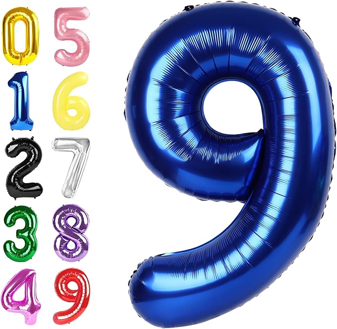 Navy Blue 9th Birthday Balloon, Foil 40 Inch Happy 9 19 29 90 Birthday for Men And Women, Foil Balloons Decoratins for Wedding Anniversary, Single, New Year, Halloween Party Syupplies