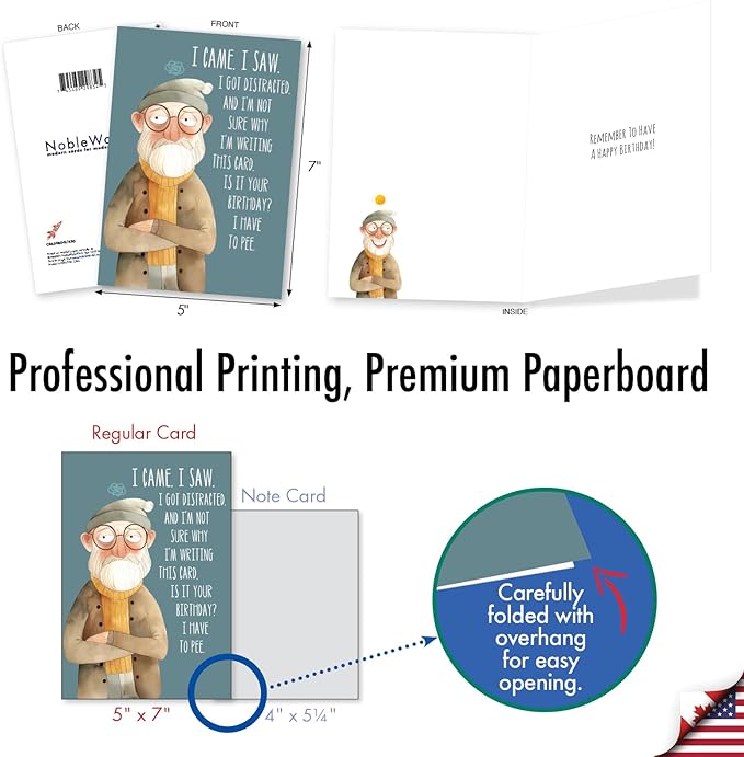NobleWorks - 1 Funny Birthday Greeting Card w/ 5 x 7 Envelope For Men, Him, Senior - Bday Got Distracted C8650BDG
