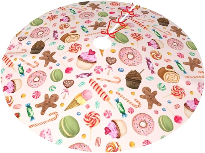 Candy Gingerbread Man Tree Skirt Xmas Tree Mat Christmas Ornaments Decorations Holiday Party Indoor Outdoor 30"
