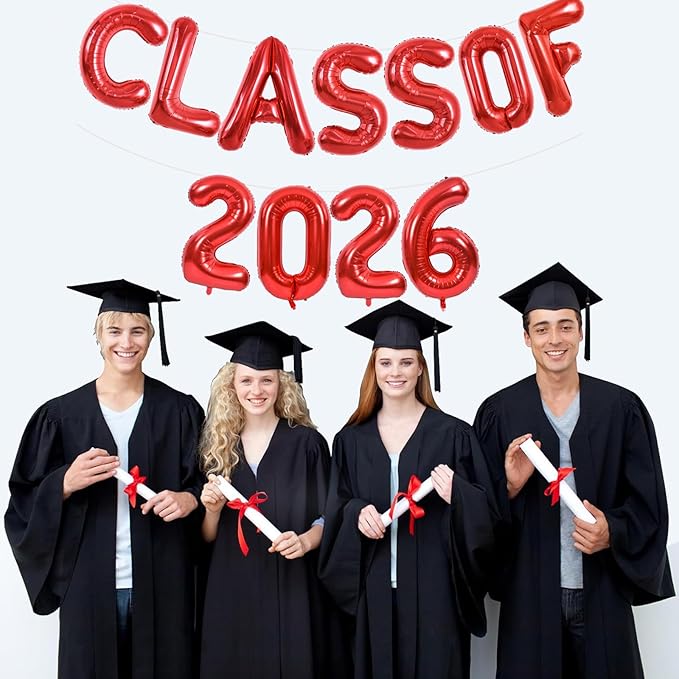 TONIFUL Red Class of 2026 Graduation Balloon Banners Foil Balloons Decorations 2026 Congrats Grad Balloons for Class of 2026 Congratulation Graduations Party Supplies