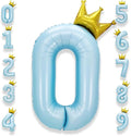 AULE 40 Inch Big Light Blue 0 Balloon Number with Crown Large Foil Helium Number Balloons 0-9 Jumbo Giant Happy Birthday Party Decorations Huge Mylar Anniversary Party Supplies