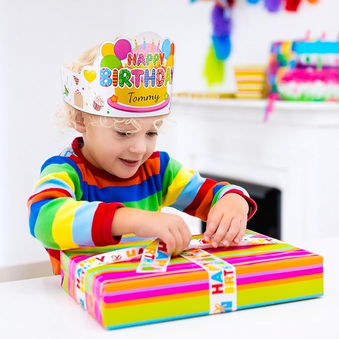 Yunsailing 36 Pcs Happy Birthday Crowns for Kids Paper Birthday Hat Crowns for Classroom Gifts Kids' Party(White)
