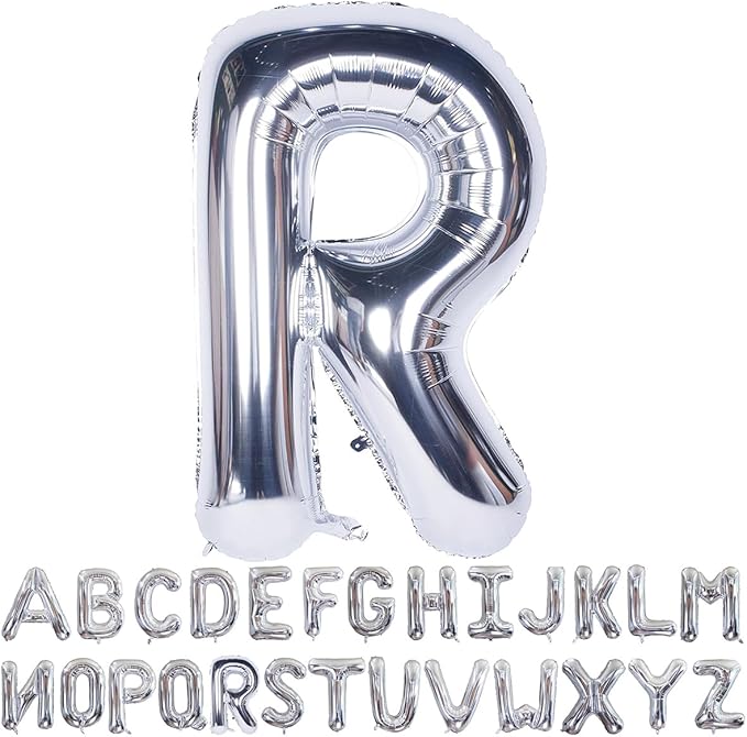 Silver Letter R Balloons 40 inch Large Alphabet R Balloons Silver Helium Foil Letter Balloon Banner for Birthday Party Anniversary Wedding Decoration