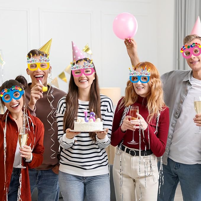 12PCS Happy Birthday Glasses, Birthday Party Paper Eyeglasses Photo Booth Props for Birthdays Party Supplies Decorations