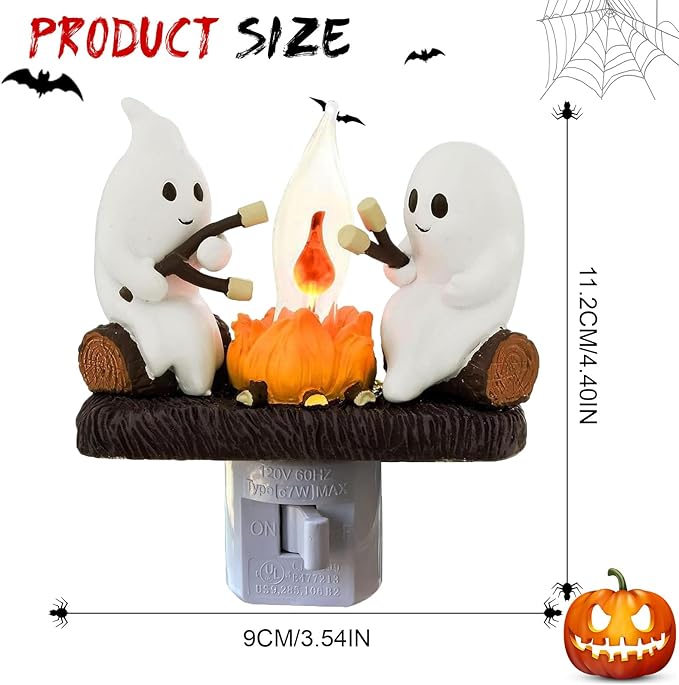 Ghost Campfire Flickering Night Light, Ghosts Campfire Flicker Flame Halloween Nightlight, 3D LED Campfire Night Light, Halloween Nightlight Indoor Figurine Lamps, Easter Basket Stuffers