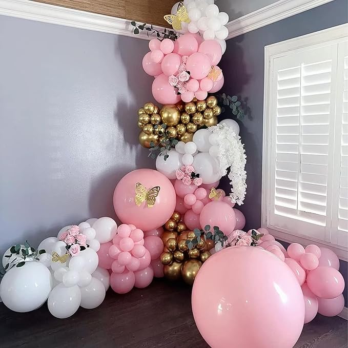Macaron Pink and White Balloon Arch Kit, Pastel Pink and White Balloon Garland Kit, Latex Balloons Different Sizes 18/12/10/5 inch for Wedding Bridal Shower Baby Shower Party Decorations
