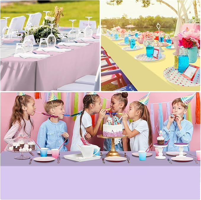 12Pack Pastel Color Tablecloths,Plastic Mix Color Tablecloth Disposable Rectangle Table Covers for Baby Shower, Wedding, Birthday Party, Easter and Ice Cream Party Decoration,6 Color, 54 x 108 Inch