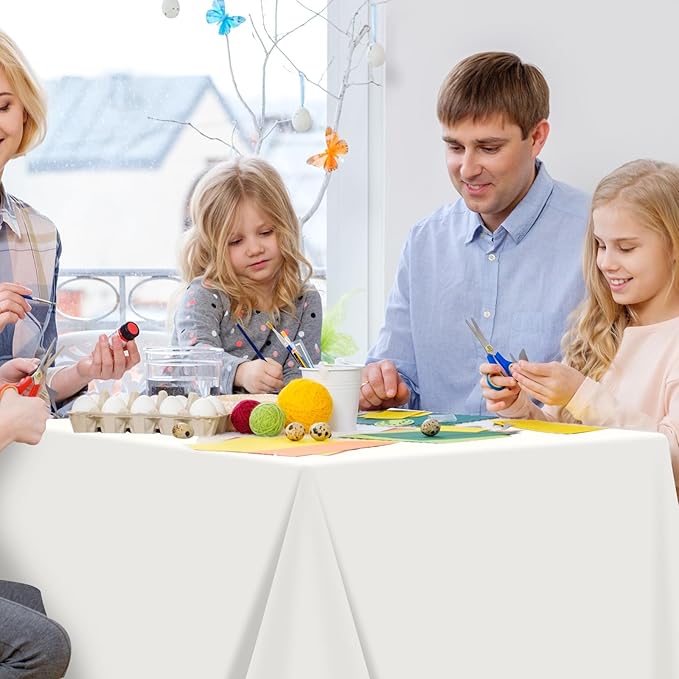 3Pcs 54 x 108 Inch White Rectangle Tablecloth,Disposable Plastic Table Cloth,Waterproof White Table Cover for Graduation Birthdays Weddings Anniversary Party Decorations