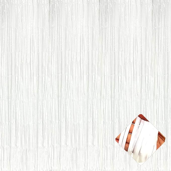 4 Pack 3.2Ft x 8.2Ft White Foil Fringe Curtain Backdrop, Metallic Tinsel Foil Fringe Streamers Curtains Background for Photo Booth, Birthday, Wedding, Disco, Bachelorette, Christmas Party Decoration