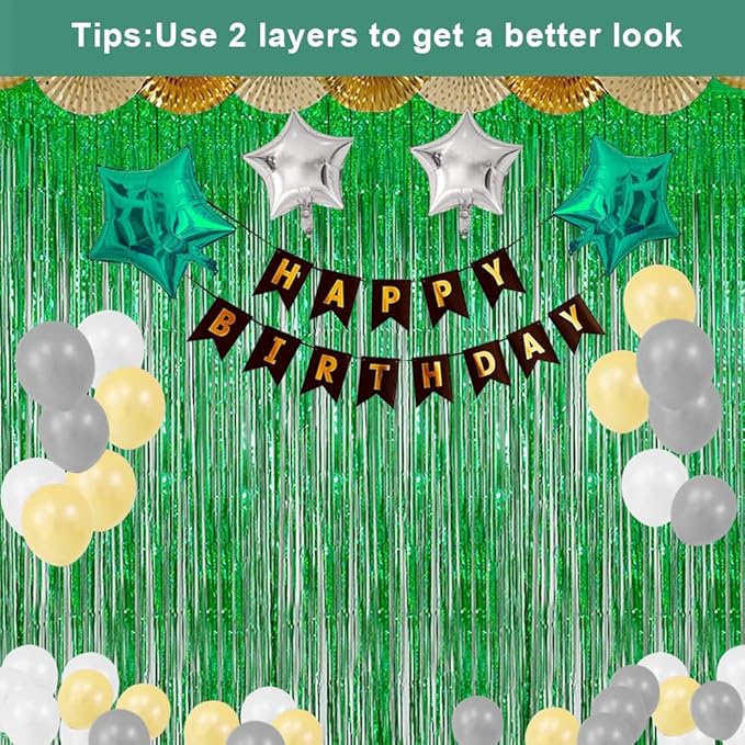 BEAYFILY 3 Pack Fringe Curtains Party Decorations,Tinsel Backdrop Curtains for Parties,Photo Booth Wedding Graduations Birthday Christmas Event Party Supplies (Green)