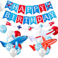 56 Pcs Airplane Birthday Party Decoration Inflatable Airplane Blue & Red Balloons Banners Air Adventure Themed Birthday Party Cloud Aircraft Decor