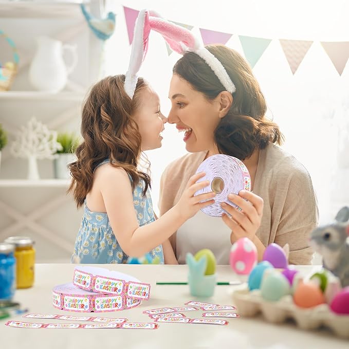 Cholemy 1000 Pcs Easter Tickets Roll Numbered Multicolor Egg Bunny Door Drinks Game Raffle Tickets for Happy Easter Carnival Party Favors Decorations Supplies(Happy Easter)