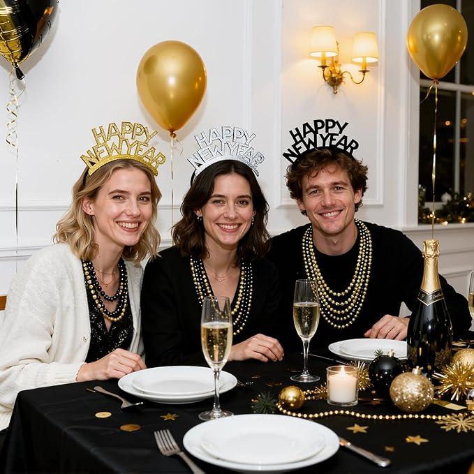 IMISHM New Year Party Favors Kit Happy New Year party supplies Include Headbands Beaded Necklaces Horns Blowouts NYE Party Supplies for Guests Celebrations Photo Props