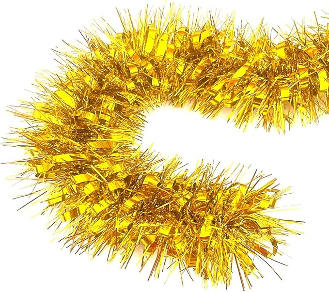 33Ft Christmas Tinsel Garland Shiny Thick Tinsel Xmas Tree Decor Metallic Twist Foil Garland for New Year Parties Birthday Party Thanksgiving Day Parade Floats Indoor Outdoor Supplies - Gold