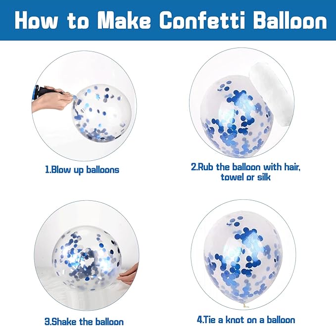 Blue Confetic Balloons Set,50 Pcs 12 Inch Navy Light Metallic Blue Balloon Kit Pastel Pale Blue Latex Balloon with Ribbon for Birthday Wedding Graduation Anniversary Party Decorations