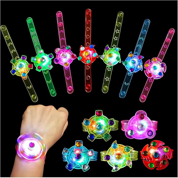 48 Pack LED Light Up Fidget Spinner Bracelets Bulk Party Favors for Kids 4-8 8-12, Glow in The Dark Party Supplies, Birthday Gifts, Treasure Box Toys, Goodie Bags Stuffers for Kids
