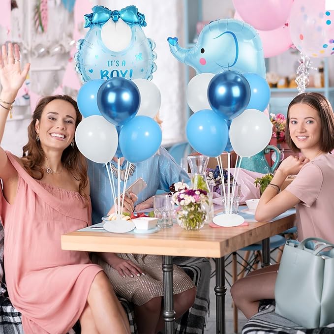 Elephant Baby Shower Decorations Party Balloons Stand Kit 2 Sets with Blue Elephant Foil Balloons Elephants It's a Boy Party Balloon Centerpieces for Tables for Boy Baby Shower Birthday Decorations