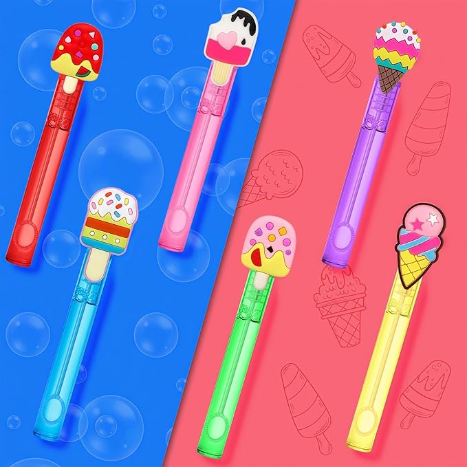 24 Ice Cream Party Favors Bubble Wands for Kids, Mini Bubbles Wand Toys, Summer Ice Cream Theme Birthday Party Supplies Goodie Gift Bag Stuffers Pinata Classroom Prizes