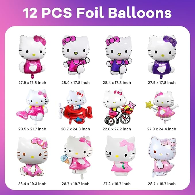 12Pcs Kitty Foil Balloons for Kitty Birthday Party Girls Birthday Party Balloons,Baby Shower Birthday Party Decorations