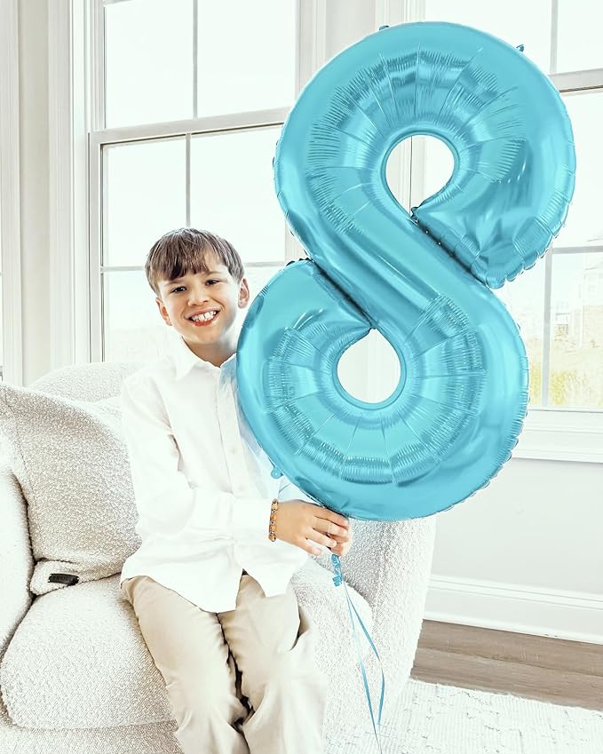 Pearlescent Blue 8 Balloon, Number Balloons 40 Inch, 8th Birthday Decorations for Boys Girls, Birthday Balloons, Pearlescent Blue Party Supplies, Number 8 Balloon