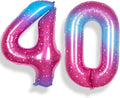 40 Number Balloons 40 Inch for Women Big Starry 0-9 Foil Mylar Large 40 Balloon Numbers Happy 40th Birthday Party Anniversary Decorations Supplies