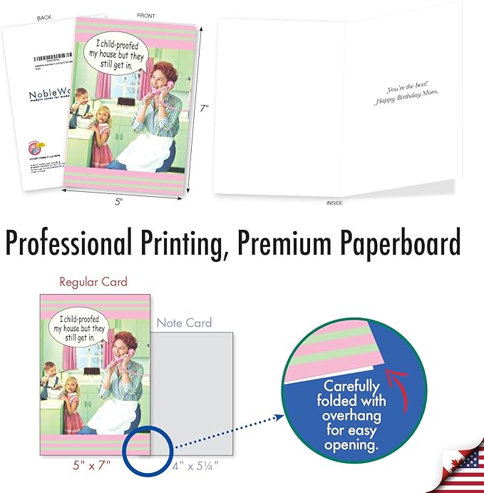 NobleWorks - Assortment Pack of 3 Funny Birthday Mother Greeting Cards with Envelopes (3 Designs, 1 Each) Mom B-Day VC10011BMG-C1x3