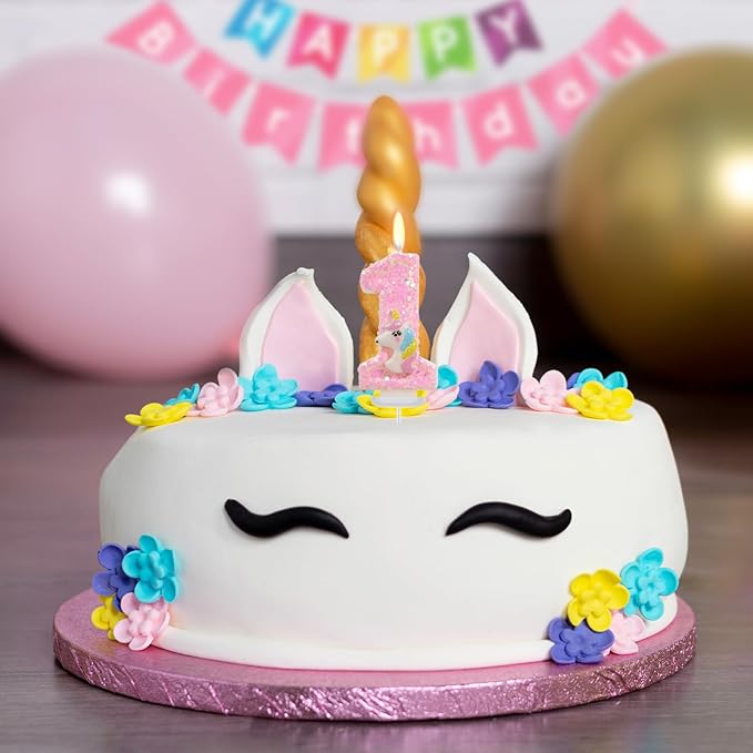 Birthday Candles - Number 1 Candle, First Birthday Decorations for Girl, Pink Candles for Cake Topper, Cartoon Theme Party Supplies