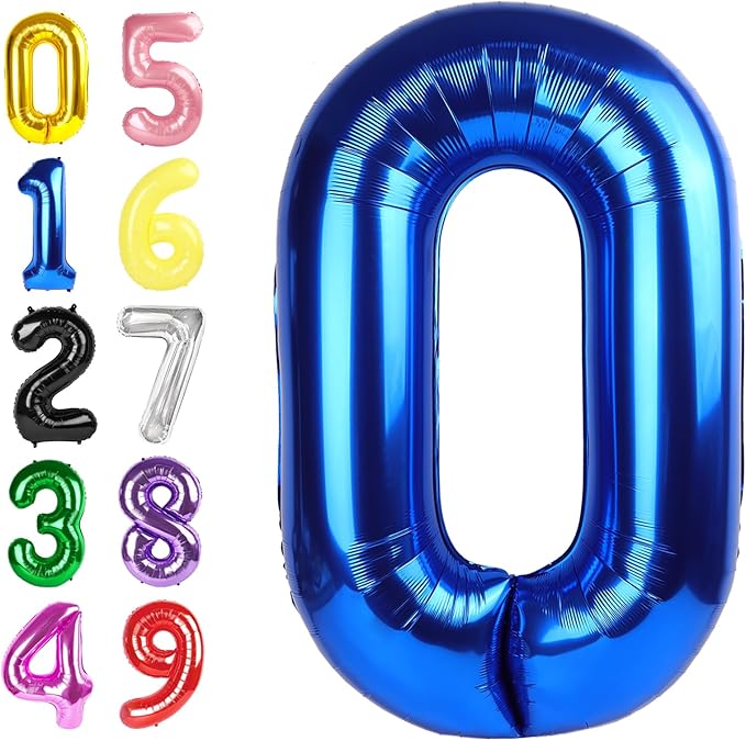 Blue Number Balloons for Birthday Party Decoration, 40 Inch Foil Number 0 Ballon for 0, 10, 20, 100, 2026 Celebration, Birthday, Baby Shower, Anniversary Decor