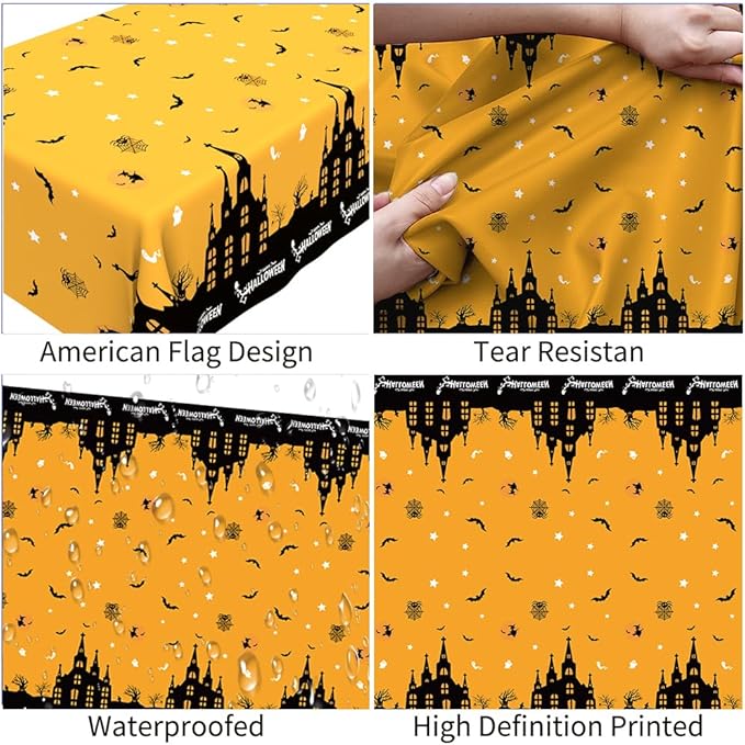 Halloween Tablecloth Halloween Decorations, 3 PCS Disposable Plastic Tablecloth Castle Bats Spider Web Rectangular Table Cover for Halloweens Party Favors Supplies Indoor Tables Decor 108 x 54 Inch