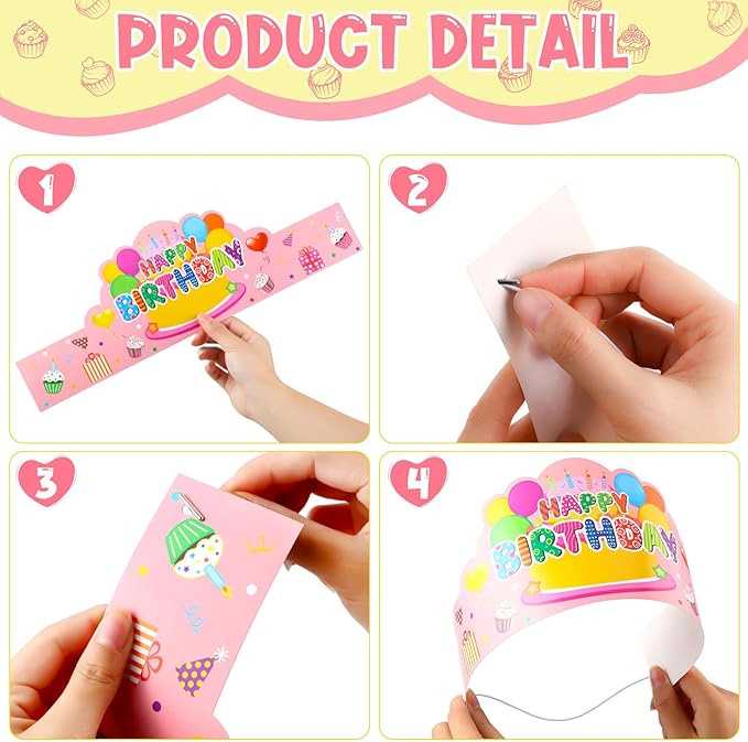Yunsailing 36 Pcs Happy Birthday Crowns for Kids Paper Birthday Hat Crowns for Classroom Gifts Kids' Party(Macaron Color)