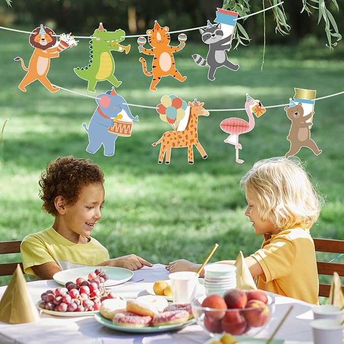 Hooqict Party Animal Banner Animal Birthday Party Decorations Happy Birthday Garland Banner for Kids Girls Boys Zoo Carnival Decorations Supplies