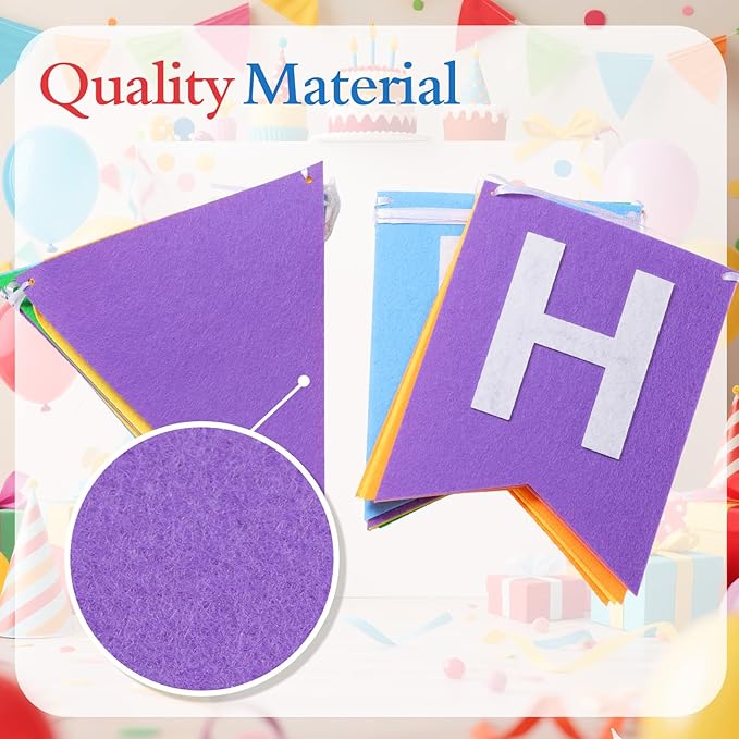 Irenare 4 Pieces Happy Birthday Banner Colorful Birthday Party Decor Rainbow Felt Garland Banner Party Decorations Supplies (Macaron Color)