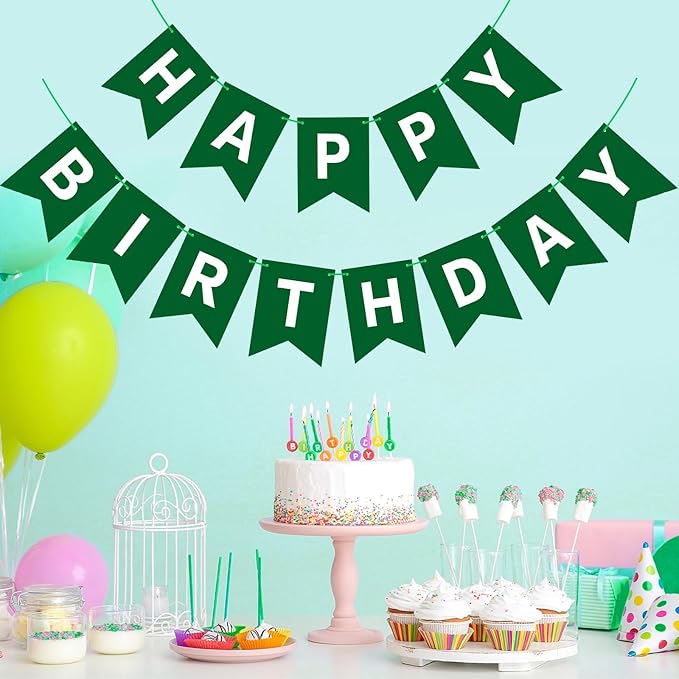Dark Green Happy Birthday Banner Sign Birthday Bunting Banner Garland for Kids Girl Woman Tea Party Decorations Bunting Flag Party Supplies
