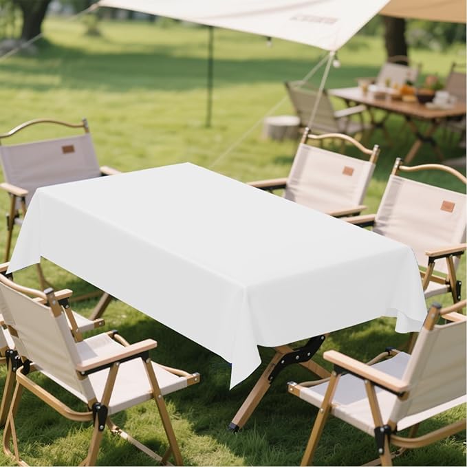 6 Pack Premium White Plastic Table Cloth -70 X 120 Inch Rectangle Tablecloth, Disposable Tablecloth Plastic Table Cover for Parties (6, White, 70" X 120" Rectangle)