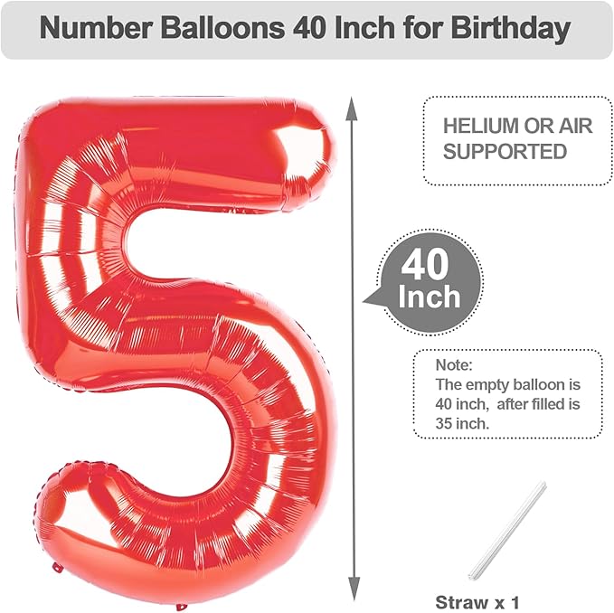 Number 25 Balloons, 40 Inch Balloons for Woman Man 25th Red Birthday Party Decoration, Foil Number Ballon for 25, 52 Valentine's Day, Anniversary, Bridal Shower, Graduation