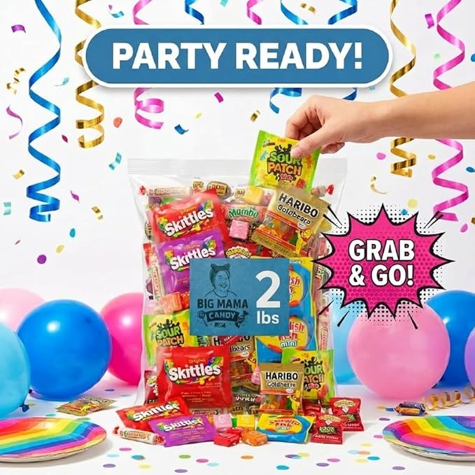 Big Mama Candy Variety Pack 2 lb - Bulk Assorted Candy Mix Individually Wrapped - Gummy, Sour & Chewy Candies for Party Favors, Pinata, Goodie Bags