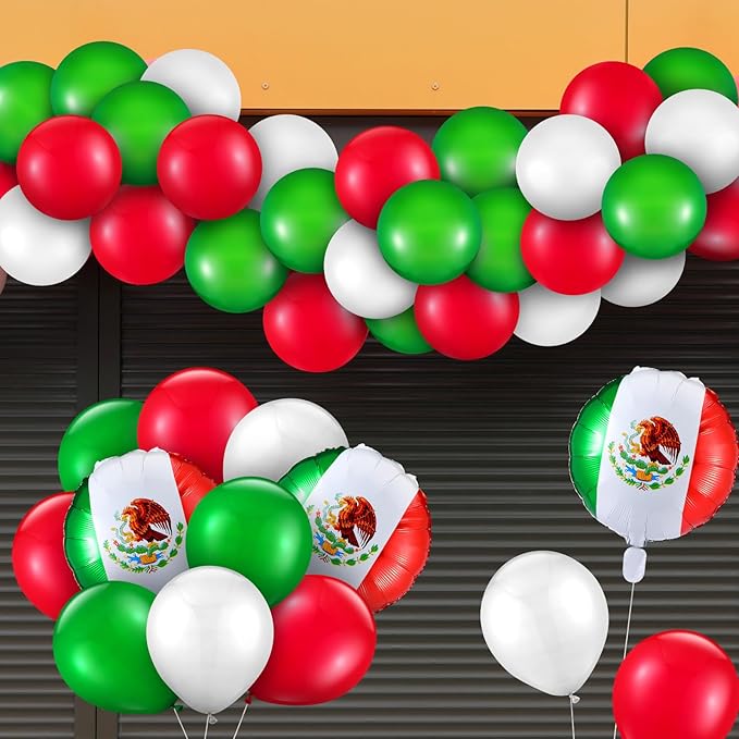 Hungdao 100 Pcs Mexican Independence Day Party Balloons 70 Pcs Red Green White Latex Balloons 30 Pcs Mexico Flag Foil Balloons for Viva Mexico Dia De La Independencia Fiesta Birthday Party Supplies