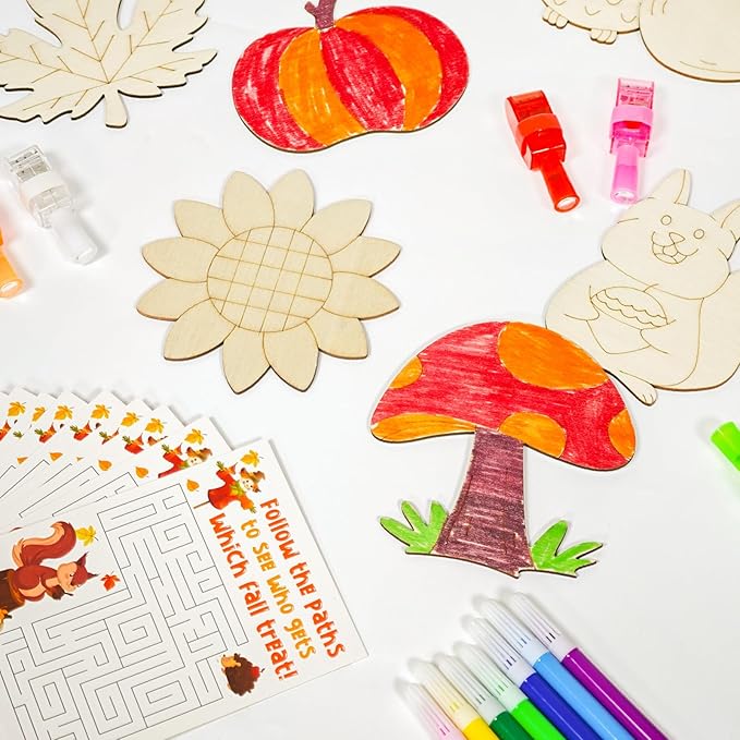 Cinrobiye 144 PCS Fall Party Favors Thanksgiving Autumn Painting Craft Set with Colorful Finger Rings, Harvest Festival Party Supplies, Goodie Bag Fillers, Piñata Fillers, Prize Bulk Set