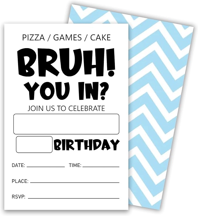 Bruh Birthday Invitations, Simple Style Party Invitations for Boy Girls Adults, 20 Count Cards & Envelopes, Birthday Party Supplies & Decorations, 4x6