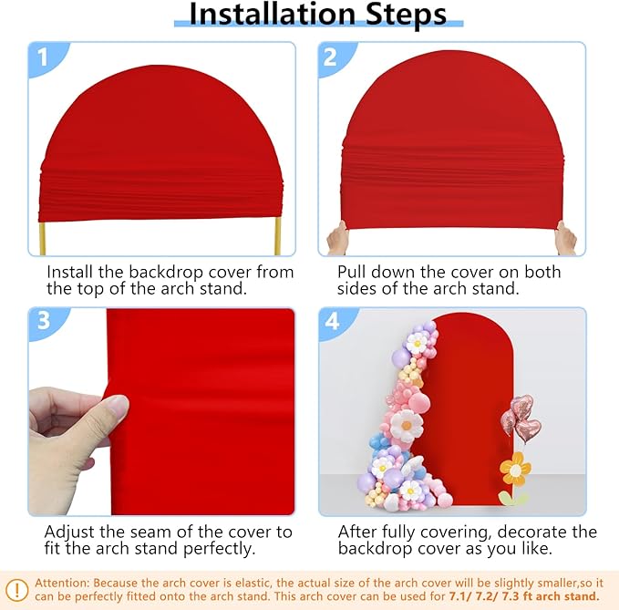 HEMMOTOP Red Arch Cover 7.2 ft (No Arch Stand), Spandex Wedding Balloon Stretchy Arch Backdrop for Christmas, New Year, Valentine's Day, Party, Ceremony, Birthday, Baby Shower, Anniversary Decoration