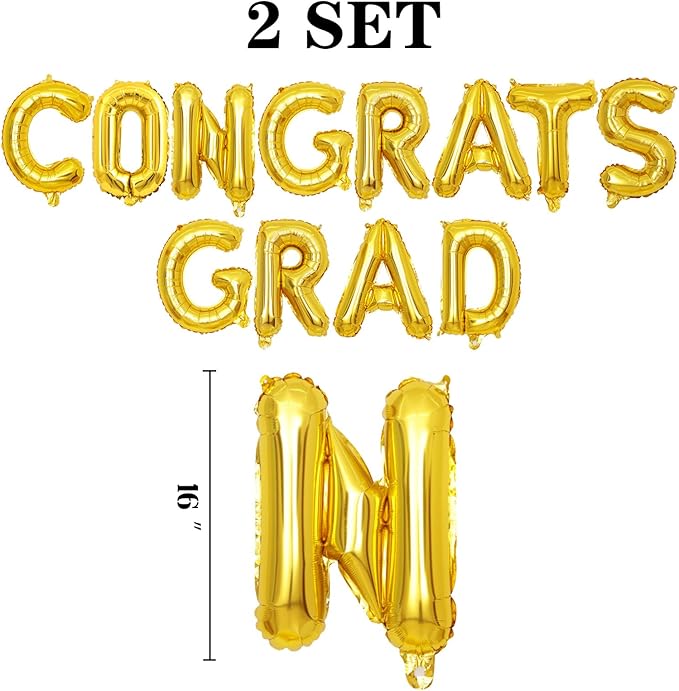 2 Set 24Pcs Gold Congrats Grad Letter Balloons 16in Balloon Foil Letter Decorations Party Decor Gold Letter Balloons Congrats Grad Party Supplies