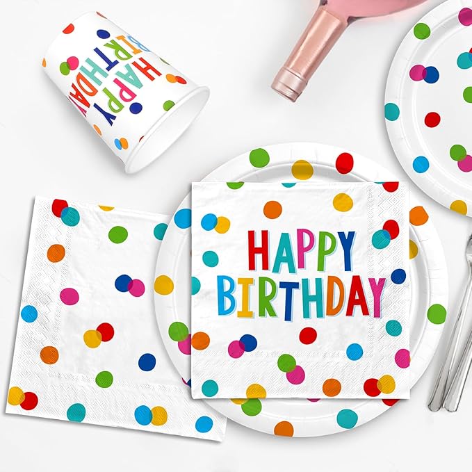 Gatherfun Happy Birthday Decorations: Kids' Birthday Party Supplies with Dots Design - Multicolor, 16 Count, Serves 16