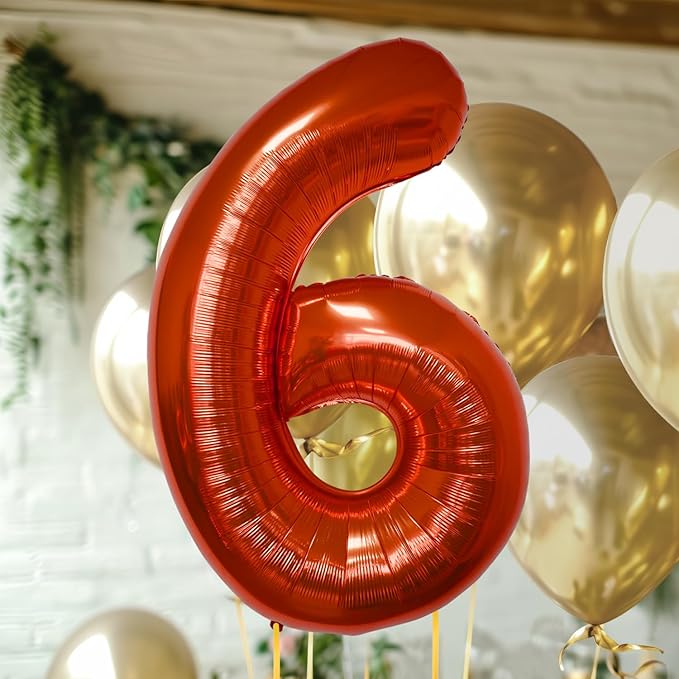 40 Inch Large Red Number Celebration and Decoration Balloon for Birthday Parties, Graduations, Anniversaries, Weddings, Photo Shoots, Special Events - Helium Foil Mylar (Red Number 6)