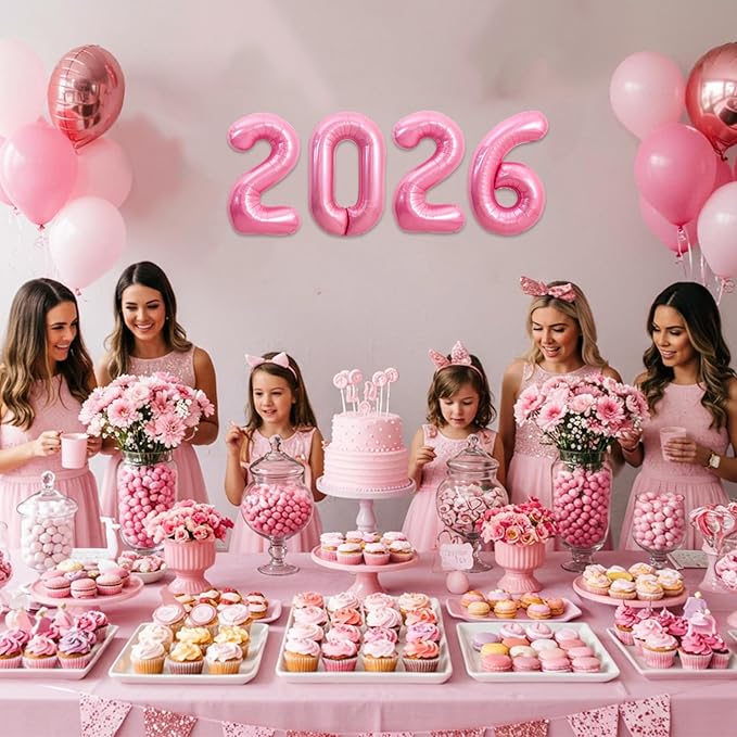 TONIFUL 2026 Light Pink Foil Number Balloons 16 Inch Light Pink Number Banner 2026 Graduation Aluminum Foil Mylar Balloons for New Year Eve Christmas Anniversary Party Supplies