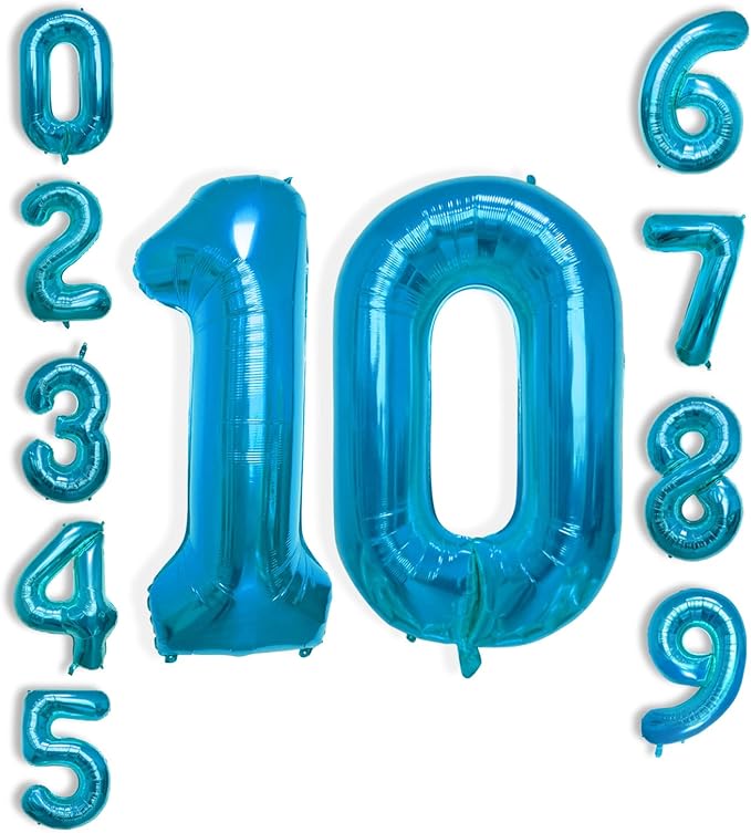 40 Inch Large Blue Number Celebration and Decoration Balloon for Birthday Parties, Graduations, Anniversaries, Weddings, Photo Shoots, Special Events - Helium Foil Mylar (Blue Number 10)