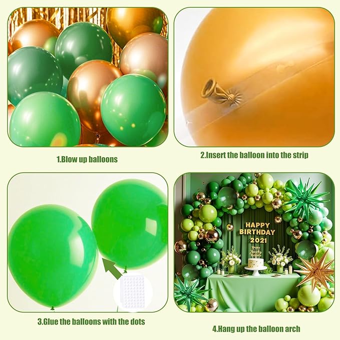 Green and Gold Balloon Garland Arch Kit with Stars, Different Sizes Emerald Dark Pastel Green Gold Balloons for Birthday Party 2026 Graduation Decorations Jungle Green Party Decorations