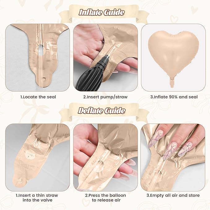16Pcs Apricot Brown Heart Balloons, 38 Inch Bow Balloons, Tan Beige Sand White Balloon and Bow Heart Shaped Foil Balloon for Neutral Birthday Wedding Bridal Baby Shower Valentines Day Decorations